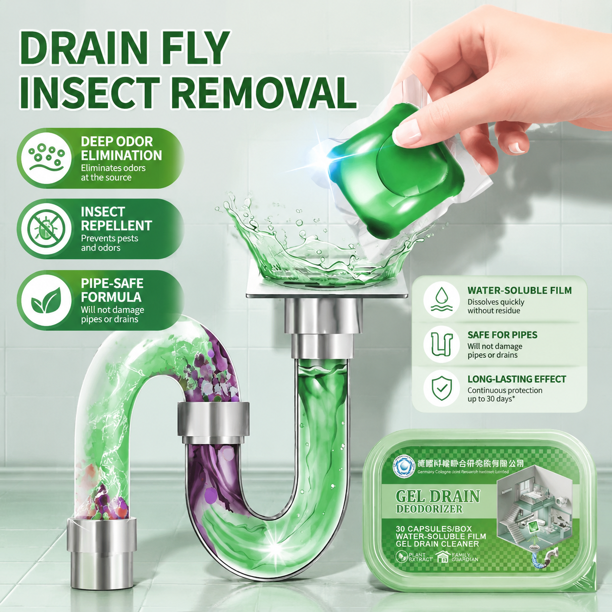 30Pcs Drain Deodorizer Beads – Long-Lasting Freshness for Sinks & Toilets