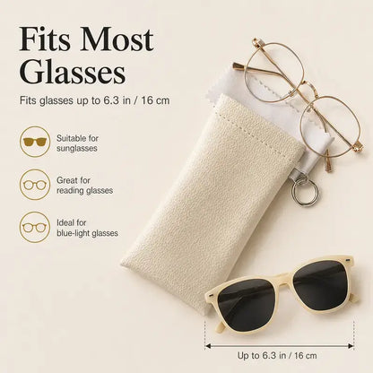 Soft PU Leather Sunglasses Pouch Elastic Opening Eyeglasses Bag, Portable Anti-Scratch Glasses Storage Case With Built-in Cleaning Cloth And Keychain, Minimalist Lightweight Protective Sleeve For Daily Travel Outdoor Women Men Accessories