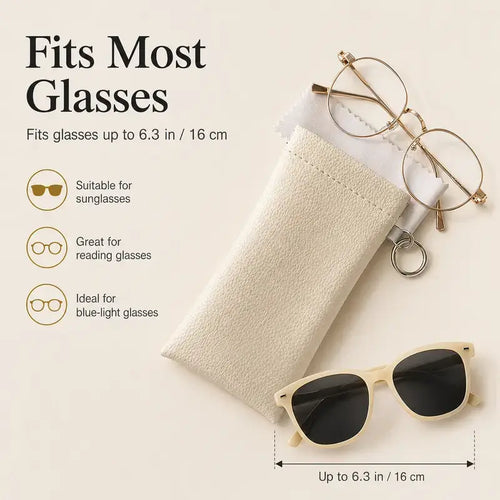 Soft PU Leather Sunglasses Pouch Elastic Opening Eyeglasses Bag, Portable Anti-Scratch Glasses Storage Case With Built-in Cleaning Cloth And Keychain, Minimalist Lightweight Protective Sleeve For Daily Travel Outdoor Women Men Accessories