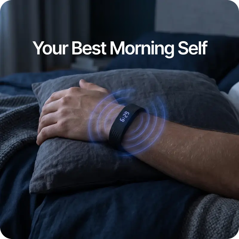 Silent Vibration Wrist-Worn Device - Portable Alarm Clock for Heavy Sleepers, Partner-Disturbance-Free, 2 Intensity Levels, Up to 3 Alarms, 14+ Day Rechargeable Battery, Portable Alarm Clocks