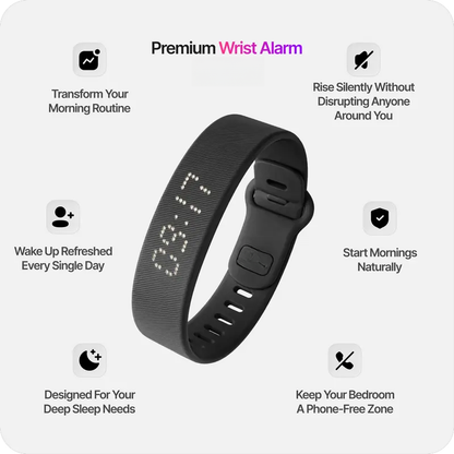 Silent Vibration Wrist-Worn Device - Portable Alarm Clock for Heavy Sleepers, Partner-Disturbance-Free, 2 Intensity Levels, Up to 3 Alarms, 14+ Day Rechargeable Battery, Portable Alarm Clocks