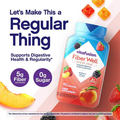 Vitafusion Sugar-Free Fiber Gummies, Berry & Peach Flavor, Supports Digestiv