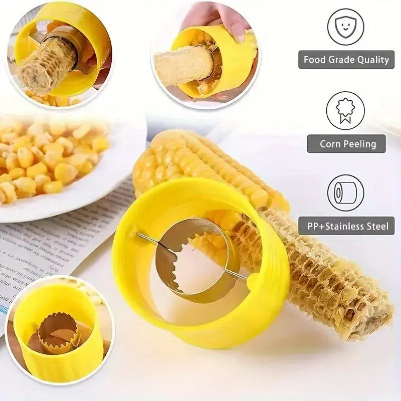 Stainless Steel Corn Kernel Stripper, Handheld Corn Sheller with Collection Cup, Household Kitchen Gadget for Quick Food Prep, Corn Cutting Tool for Home Cooking & Daily Use