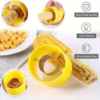 Stainless Steel Corn Kernel Stripper, Handheld Corn Sheller with Collection Cup, Household Kitchen Gadget for Quick Food Prep, Corn Cutting Tool for Home Cooking & Daily Use