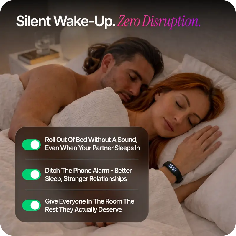 Silent Vibration Wrist-Worn Device - Portable Alarm Clock for Heavy Sleepers, Partner-Disturbance-Free, 2 Intensity Levels, Up to 3 Alarms, 14+ Day Rechargeable Battery, Portable Alarm Clocks