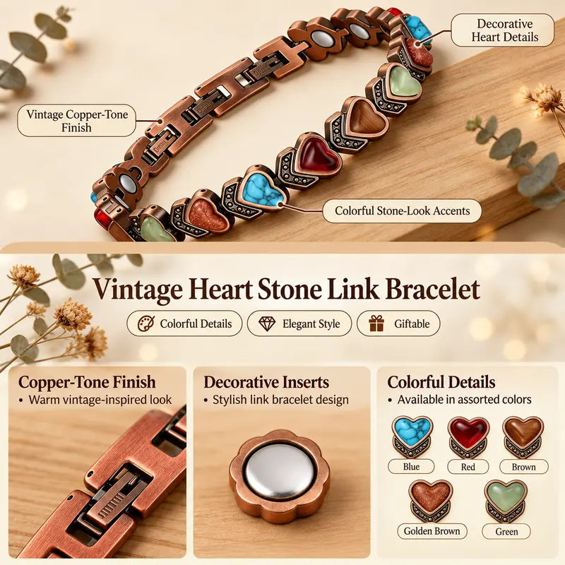Women's Vintage Copper-Tone Bracelet with Colorful Stone Accents,Trendy Everyday Jewelry Gift for Women