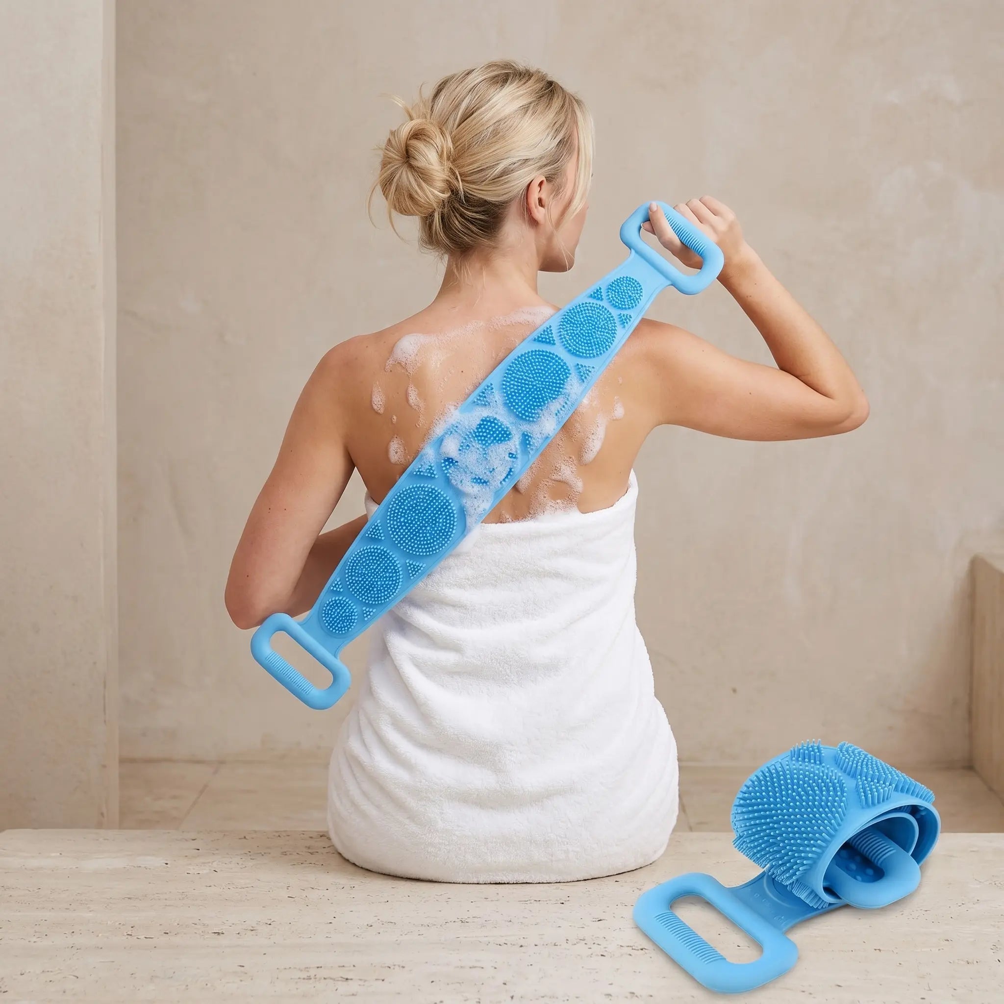 Double-Sided Silicone Back Scrubber, Exfoliating Body Brush Strap, Gentle Bathing Accessory for All Skin Types, Body Brush for Showering, Flexible Silicone Body Brushes,back to school