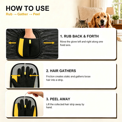 Tierhaarentferner-Handschuh für Katzen & Hunde, wiederverwendbarer elektrostatischer Fusselentferner-Handschuh für Möbel, Couch, Teppich & Kleidung