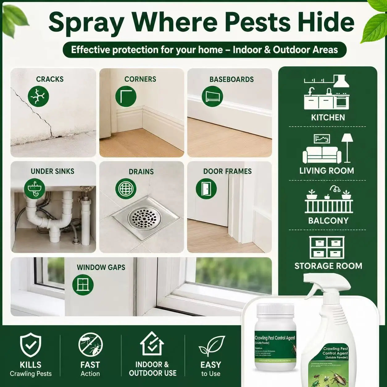 Multi-Purpose Pest Control Kit – For Roaches, Ants, Spiders, Bed Bugs & 40+ Household Pests, Indoor & Outdoor Application, Pet & Family Friendly When Used As Directed, Makes 1 Gallon Ready-to-Use Spray Mixture