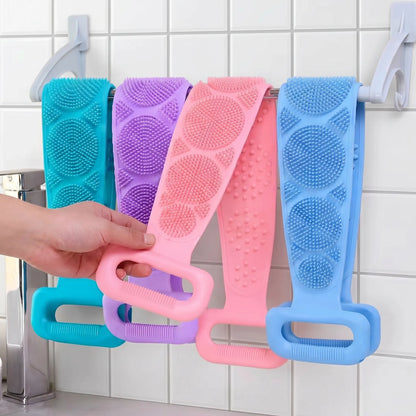 Double-Sided Silicone Back Scrubber, Exfoliating Body Brush Strap, Gentle Bathing Accessory for All Skin Types, Body Brush for Showering, Flexible Silicone Body Brushes,back to school