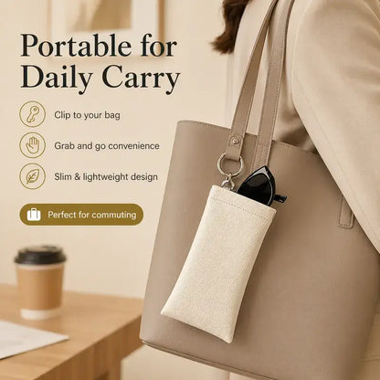 Soft PU Leather Sunglasses Pouch Elastic Opening Eyeglasses Bag, Portable Anti-Scratch Glasses Storage Case With Built-in Cleaning Cloth And Keychain, Minimalist Lightweight Protective Sleeve For Daily Travel Outdoor Women Men Accessories