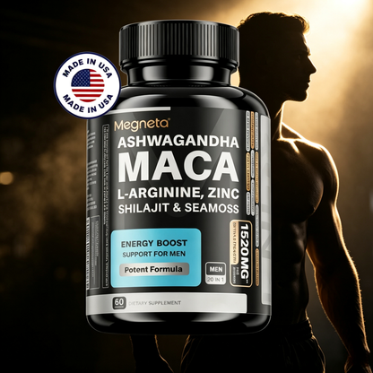MEN’S CONFIDENCE – 20-in-1 Vitality Formula with Ashwagandha, Seamoss, Shilajit, L-Arginine & L-Citrulline | Energy & Wellness Support – 60 Capsules