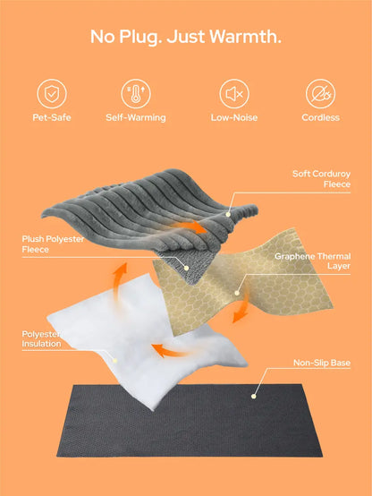 Self-heating Mat - Calming & Comfortable Pet Mat, Noiseless & Non-Slip for Dogs & Cats, No Gel, No Electricity
