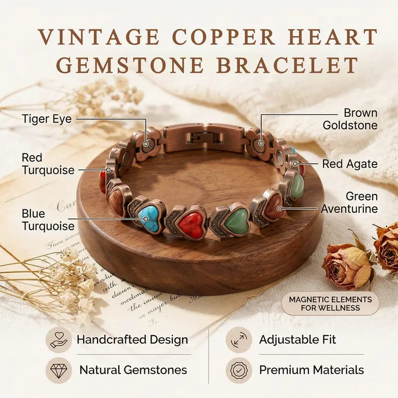 Women's Vintage Copper-Tone Bracelet with Colorful Stone Accents,Trendy Everyday Jewelry Gift for Women