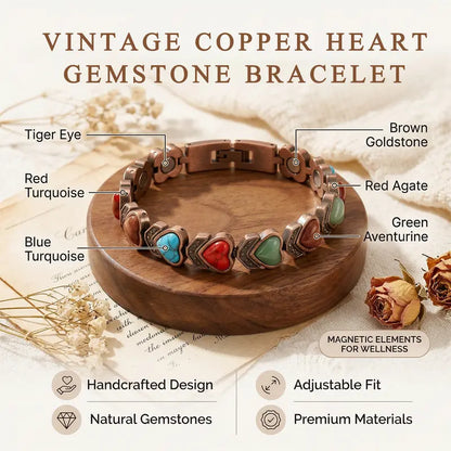 Women's Vintage Copper-Tone Bracelet with Colorful Stone Accents,Trendy Everyday Jewelry Gift for Women