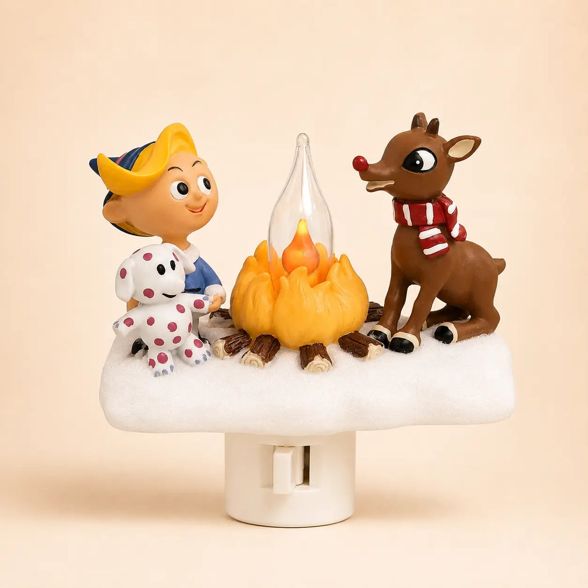 Winter character and reindeer campfire plug-in night light