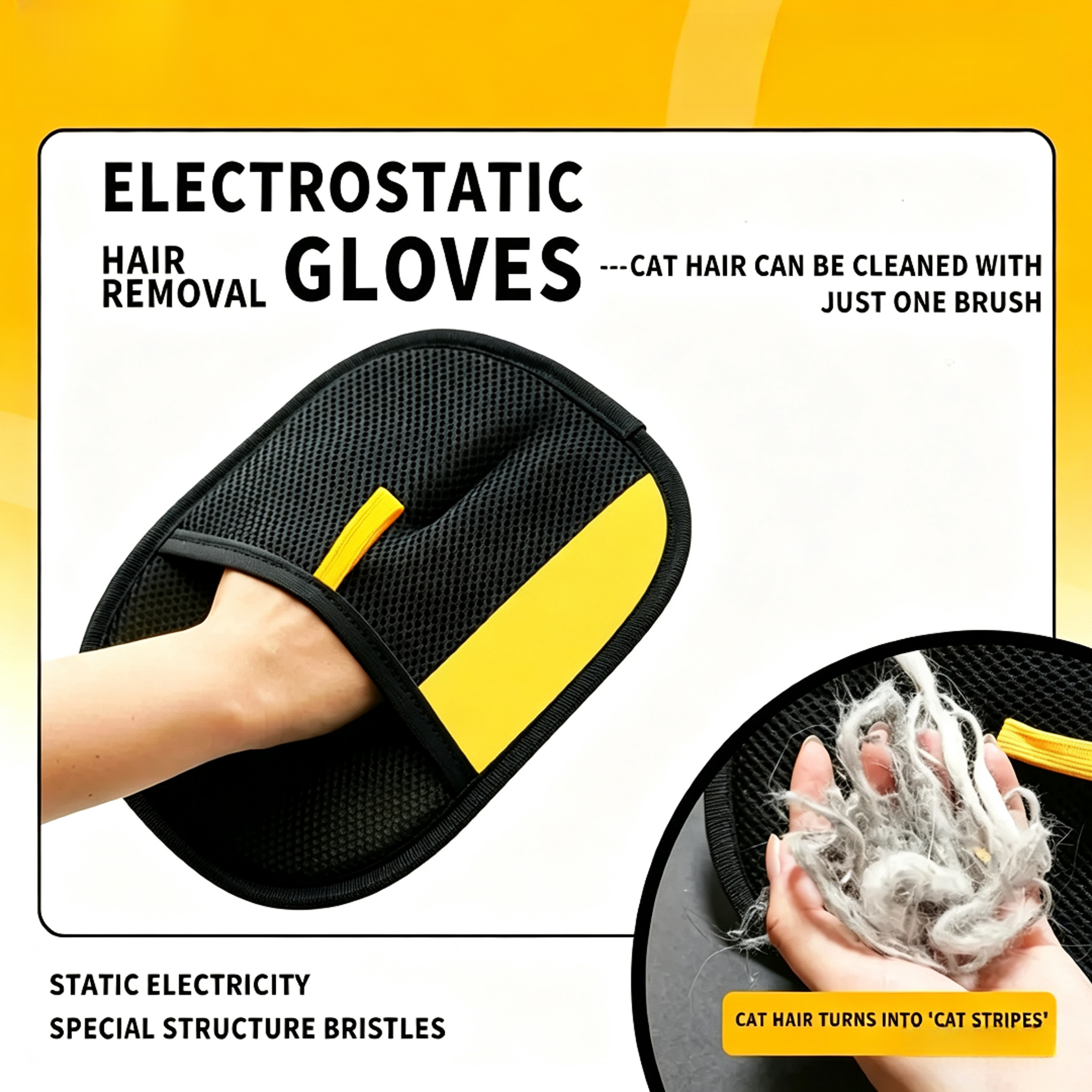 Tierhaarentferner-Handschuh für Katzen & Hunde, wiederverwendbarer elektrostatischer Fusselentferner-Handschuh für Möbel, Couch, Teppich & Kleidung