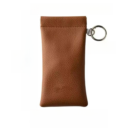 Soft PU Leather Sunglasses Pouch Elastic Opening Eyeglasses Bag, Portable Anti-Scratch Glasses Storage Case With Built-in Cleaning Cloth And Keychain, Minimalist Lightweight Protective Sleeve For Daily Travel Outdoor Women Men Accessories
