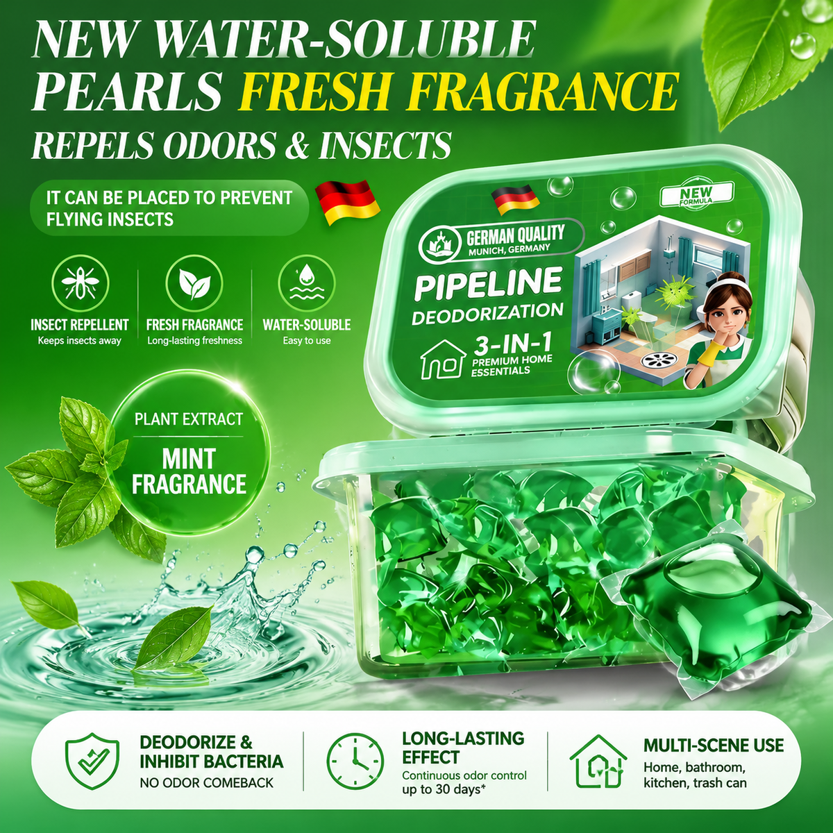 30Pcs Drain Deodorizer Beads – Long-Lasting Freshness for Sinks & Toilets