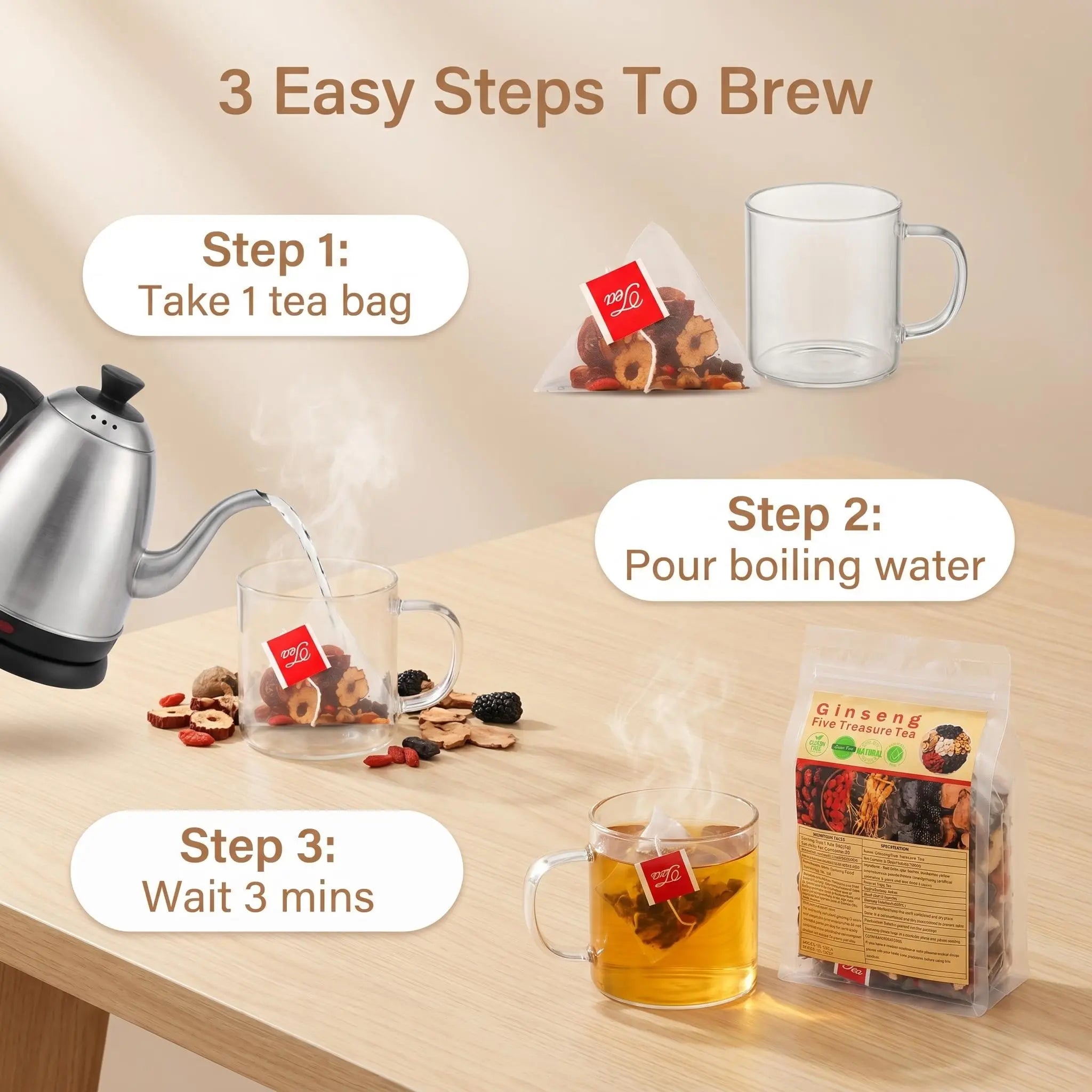 Kidney tea formula Ginseng Five Treasure TeaCombination Scented Tea Treasure Tea RedDate Wolfberry Tea Men's Tea Health TeaMulberry Herbal Formula Health Tea,#backtoschool