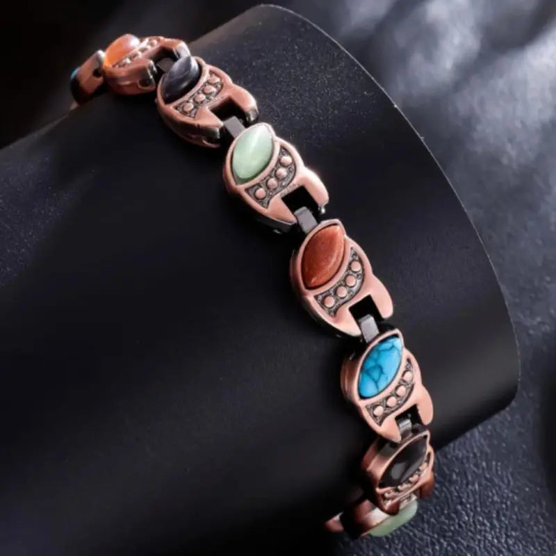 Women's Vintage Copper-Tone Bracelet with Colorful Stone Accents,Trendy Everyday Jewelry Gift for Women