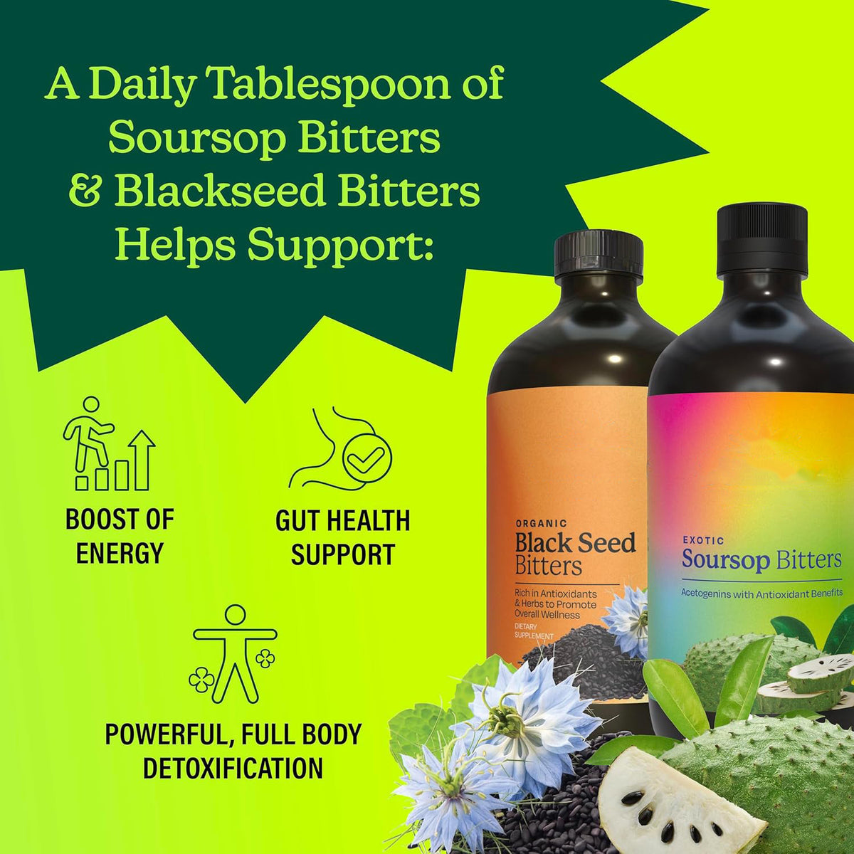 Bio-Soursop-Bitter & Schwarzkümmel-Kräutermischung | Tägliche Unterstützung der Darmgesundheit, pflanzliches Entgiftungsgetränk, Energie- & Wellness-Formel | Vegan, gentechnikfrei