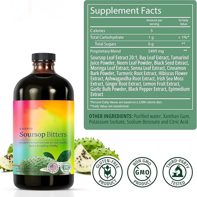 Bio-Soursop-Bitter & Schwarzkümmel-Kräutermischung | Tägliche Unterstützung der Darmgesundheit, pflanzliches Entgiftungsgetränk, Energie- & Wellness-Formel | Vegan, gentechnikfrei