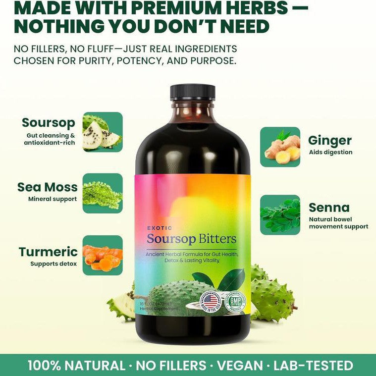 Bio-Soursop-Bitter & Schwarzkümmel-Kräutermischung | Tägliche Unterstützung der Darmgesundheit, pflanzliches Entgiftungsgetränk, Energie- & Wellness-Formel | Vegan, gentechnikfrei