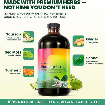 Bio-Soursop-Bitter & Schwarzkümmel-Kräutermischung | Tägliche Unterstützung der Darmgesundheit, pflanzliches Entgiftungsgetränk, Energie- & Wellness-Formel | Vegan, gentechnikfrei