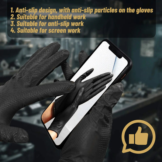 8Mil Diamond Textured Waterproof Nitrile Disposable Gloves - 100PCS Black Industrial Box, Latex-Free, Powder-Free, Ambidextrous, Soft, Safety, Protect Hands, for Desk, Warehouse, Automotive Cleaning