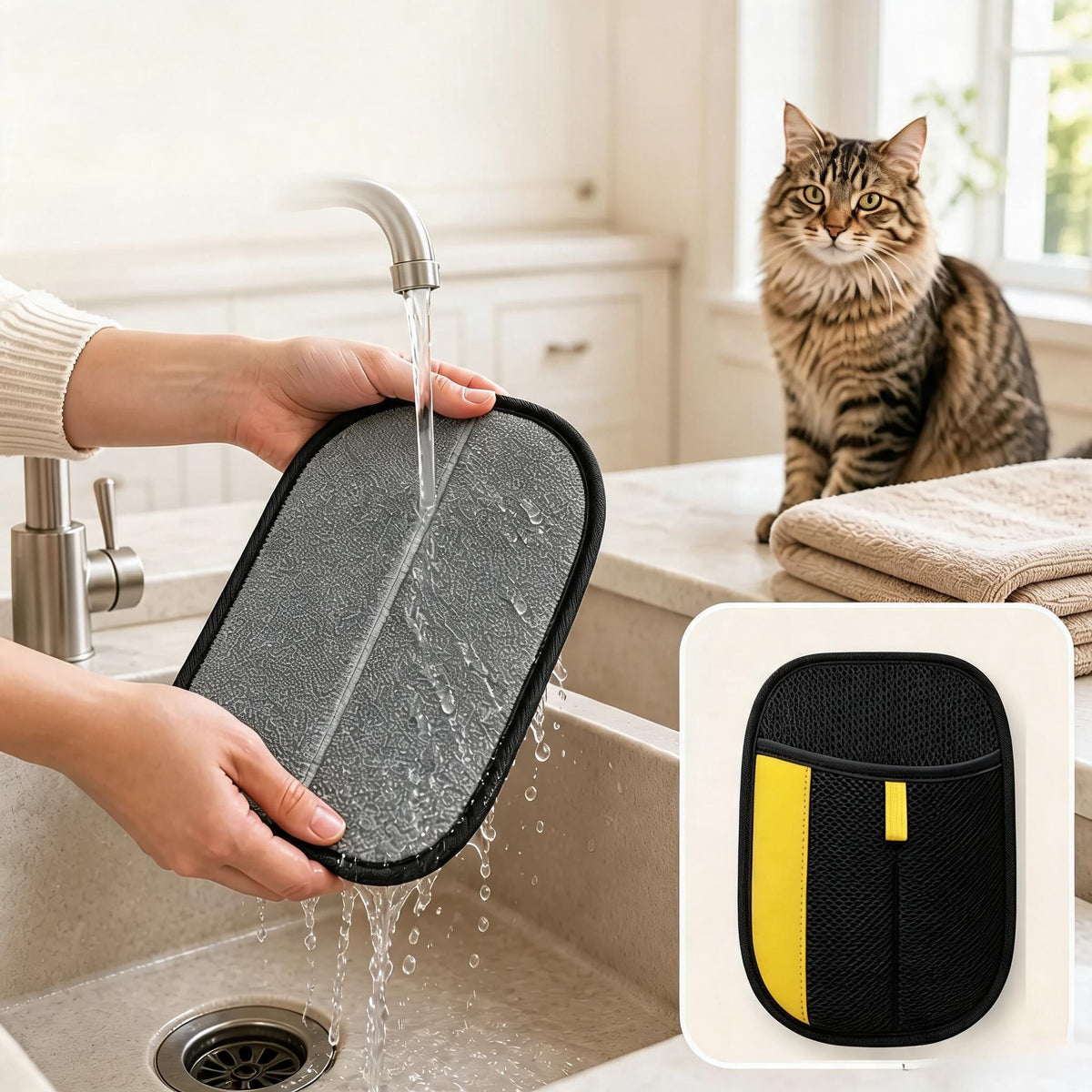 Tierhaarentferner-Handschuh für Katzen & Hunde, wiederverwendbarer elektrostatischer Fusselentferner-Handschuh für Möbel, Couch, Teppich & Kleidung