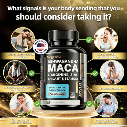 MEN’S CONFIDENCE – 20-in-1 Vitality Formula with Ashwagandha, Seamoss, Shilajit, L-Arginine & L-Citrulline | Energy & Wellness Support – 60 Capsules