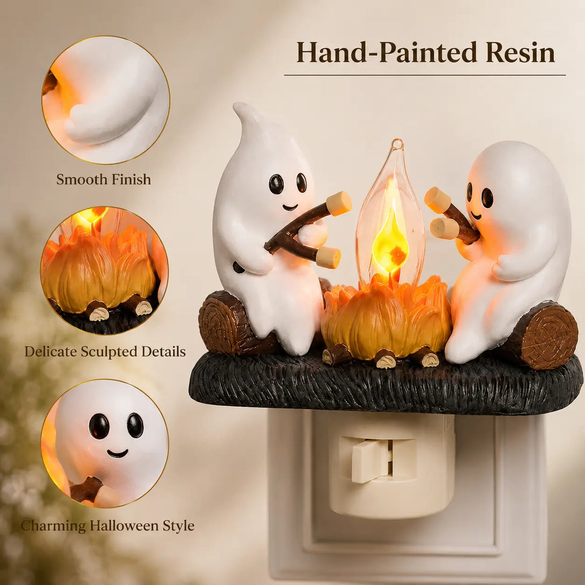 Resin details on 3D ghost campfire night light