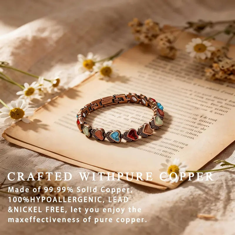 Women's Vintage Copper-Tone Bracelet with Colorful Stone Accents,Trendy Everyday Jewelry Gift for Women