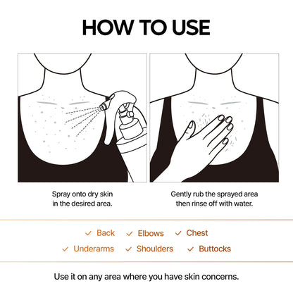 Peel Shot Keratin Care Kojic Acid Turmeric Spray 200ml Pore Clearing Exfoliating Formula Skin Repair Scrub