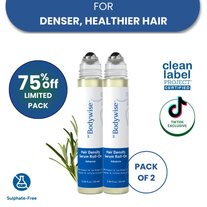 Be Bodywise Advanced Hair Density Roll-On Serum 25 ml | 5% Sägepalme, 3% Rosmarin, 1% Koffein-Herbasom & 3% Bockshornklee | Kopfhautserum für weniger Haarausfall | Männer & Frauen