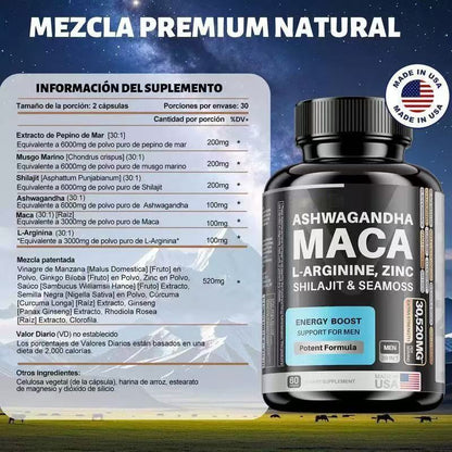 MEN’S CONFIDENCE – 20-in-1 Vitality Formula with Ashwagandha, Seamoss, Shilajit, L-Arginine & L-Citrulline | Energy & Wellness Support – 60 Capsules