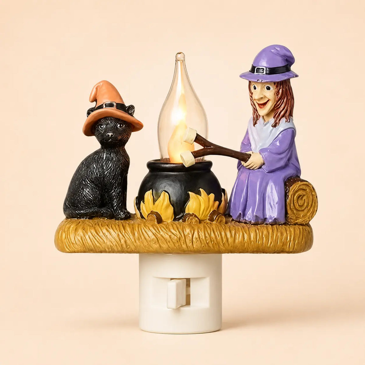 Witch and black cat campfire plug-in night light