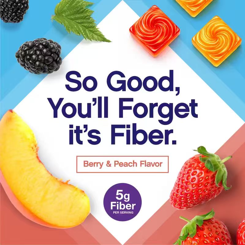 Vitafusion Sugar-Free Fiber Gummies, Berry & Peach Flavor, Supports Digestiv
