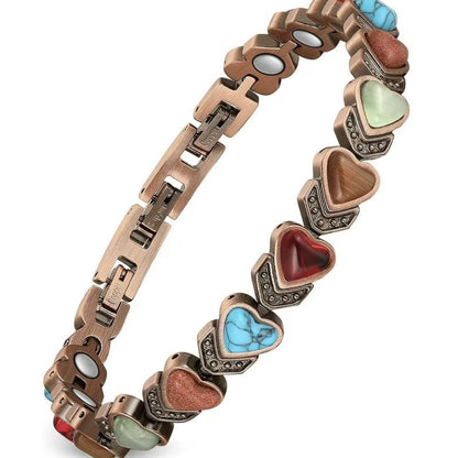 Women's Vintage Copper-Tone Bracelet with Colorful Stone Accents,Trendy Everyday Jewelry Gift for Women