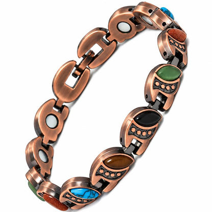 Women's Vintage Copper-Tone Bracelet with Colorful Stone Accents,Trendy Everyday Jewelry Gift for Women